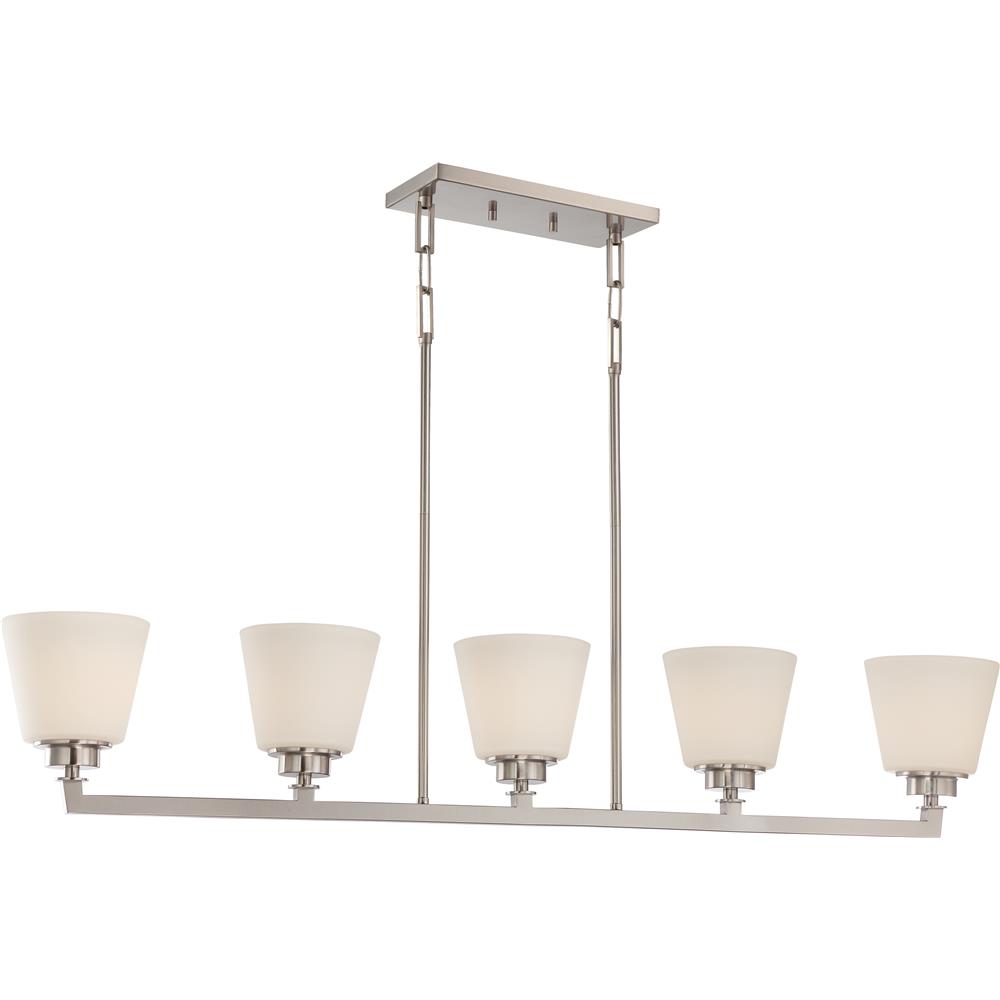 Nuvo Lighting 60/5455  Mobili - 5 Light Island Pendant with Satin White Glass in Brushed Nickel Finish